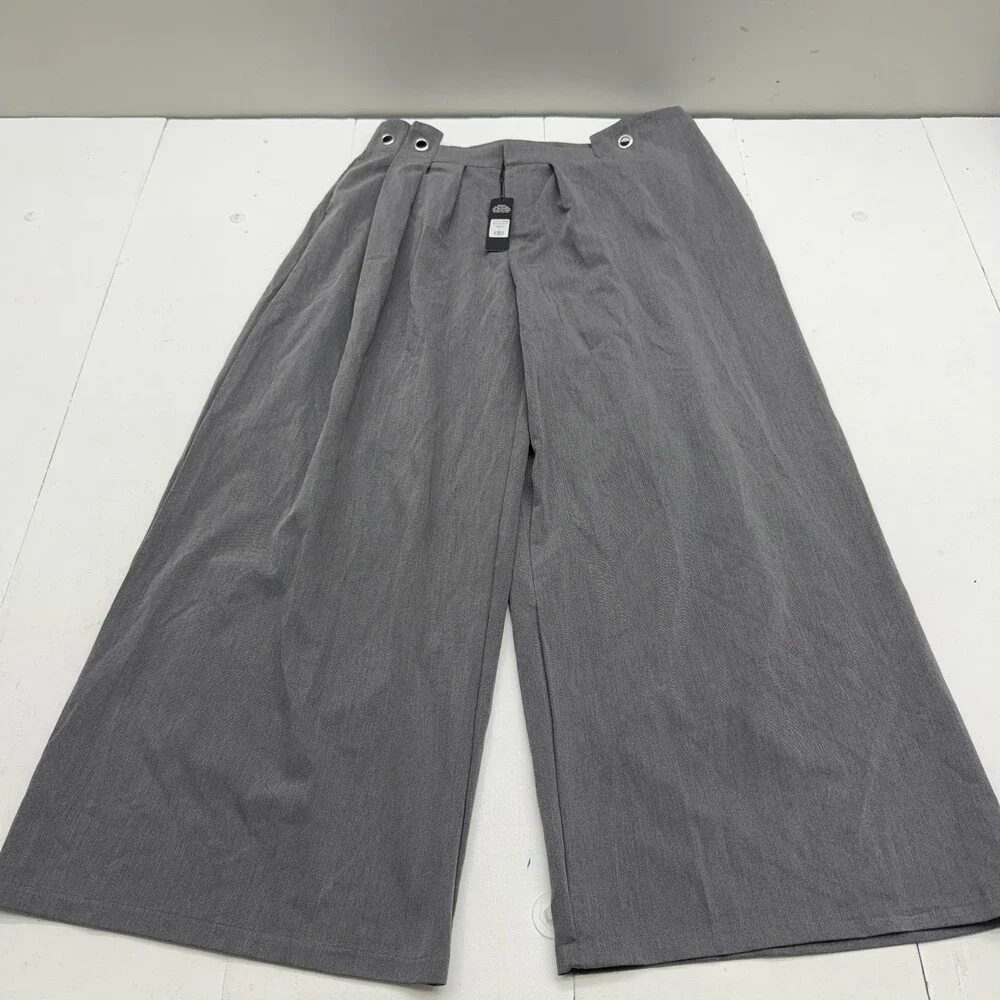 Fashion Nova Dress Pants Womens L Gray Magnolia Wide Leg Hardware Trouser